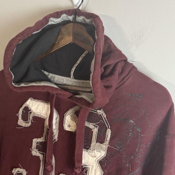 VINTAGE AMERICAN EAGLE Mens Maroon Graphic Y2K Hoodie Size X Heavy Drawstring - Picture 2 of 11